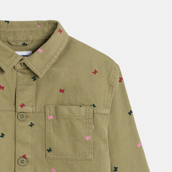 سترة من قماش عليه نقش فراشة، كاكي اللون للفتيات